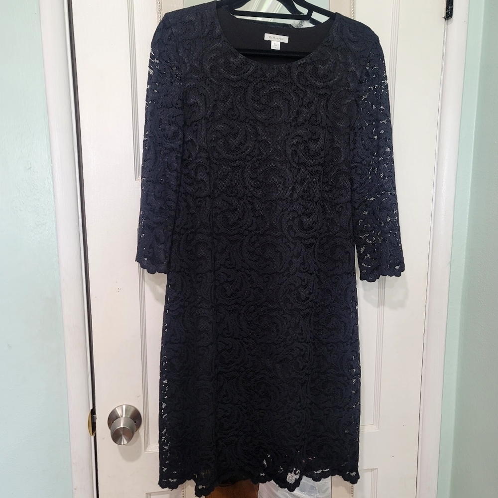 GARNET HILL Scoop Neck Sheath Lace quarter sleeve cocktail dress black